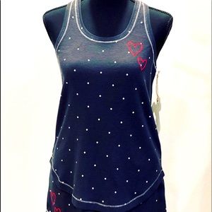 P.J. Salvage Waffle Crossbody Tank Polka Dots Black Top